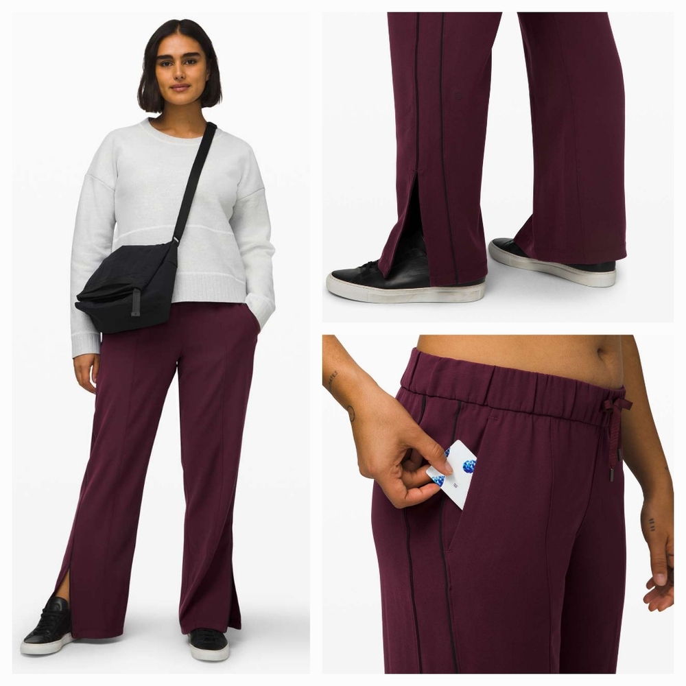 Lululemon Sz12 On the Right Track Pant Dark Burg Black Strip